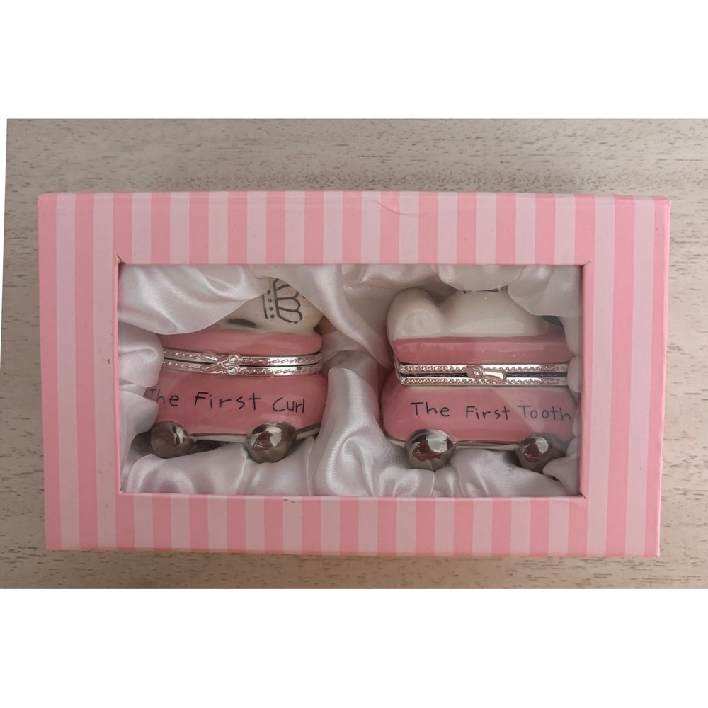 Mud Pie Pink First Tooth First Curl Keepsake Box Set Baby Girl Milestone
